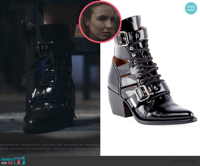 Rylee Lace-Up Box Calf Boot by Chloe worn by Villanelle (Jodie Comer) on Killing Eve