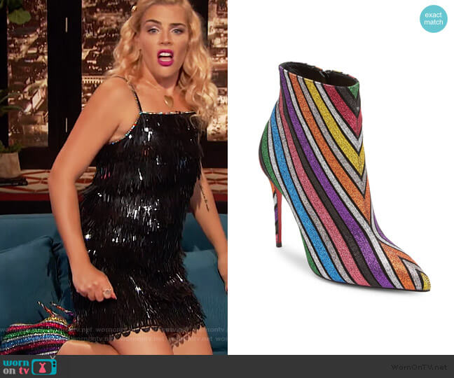 So Kate 100 Stripe Boots by Christian Louboutin worn by Busy Philipps  on Busy Tonight