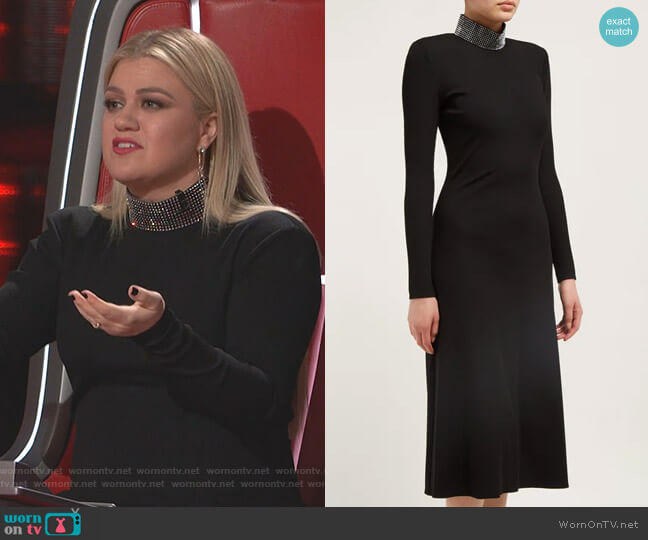 Crystal-Embellished Ribbed Midi Dress by Christopher Kane worn by Kelly Clarkson on The Voice