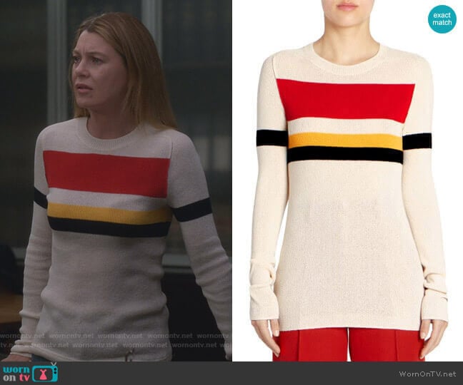 Cotton-Blend Striped Sweater by Victoria Beckham worn by Meredith Grey (Ellen Pompeo) on Greys Anatomy