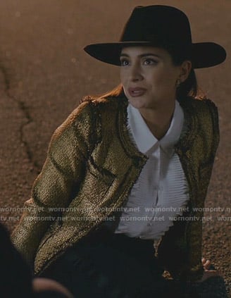 Cristal’s metallic tweed jacket on Dynasty