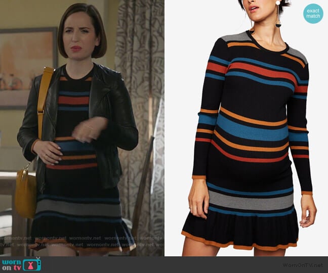 Striped Maternity Dress by Cupcakes and Cashmere worn by Jennifer Short (Zoe Lister-Jones) on Life in Pieces