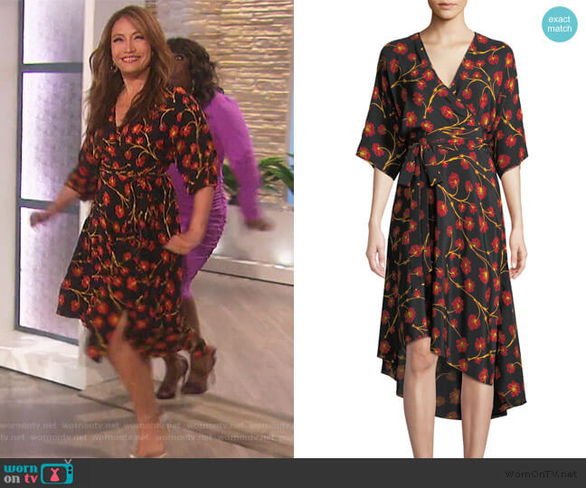 Eloise Floral-Print Asymmetrical Wrap Dress by Diane von Furstenberg worn by Carrie Inaba  on The Talk