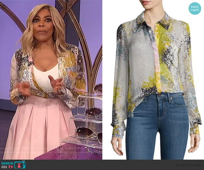 Carter Splatter-Print Silk Blouse by Diane von Furstenberg worn by Wendy Williams on The Wendy Williams Show