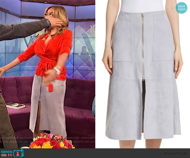 Patch Pocket Suede Midi Skirt by Diane von Furstenberg worn by Wendy Williams on The Wendy Williams Show