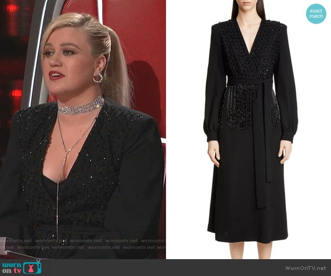 Dove Embellished Long Sleeve Wrap Dress by Dries Van Noten worn by Kelly Clarkson on The Voice