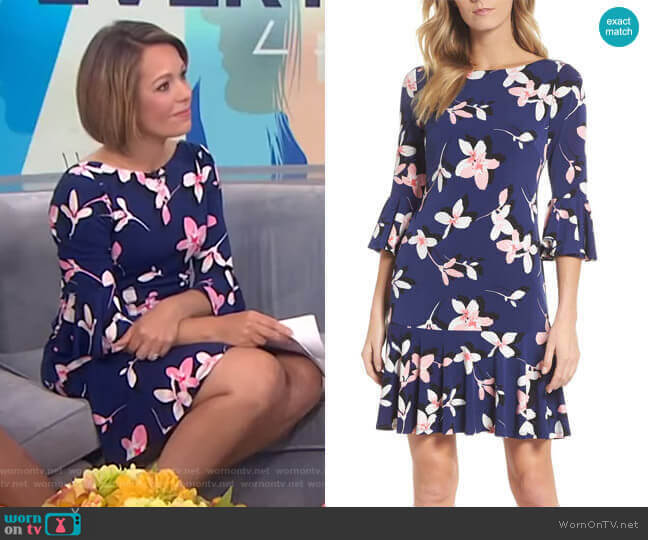 WornOnTV: Dylan’s navy floral bell sleeve dress on Today | Dylan Dreyer ...