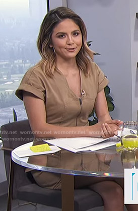 Erin’s beige zip front dress on E! News Daily Pop