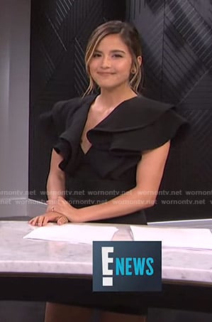 Erin’s black ruffle sleeve mini dress on E! News