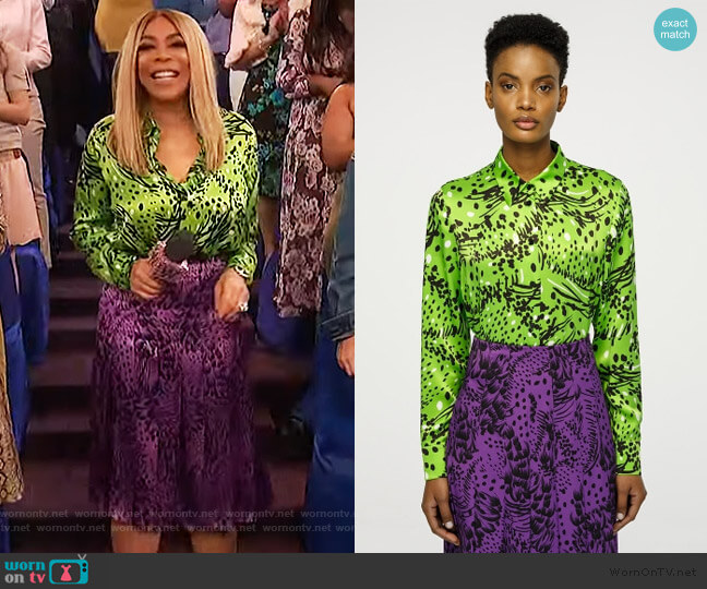 Printed Silk Blouse and printed skirt by Escada worn by Wendy Williams on The Wendy Williams Show