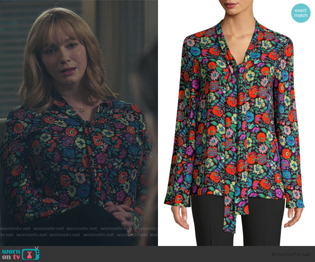 Fluorescent Floral Tie Neck Blouse by Etro worn by Beth Boland (Christina Hendricks) on Good Girls