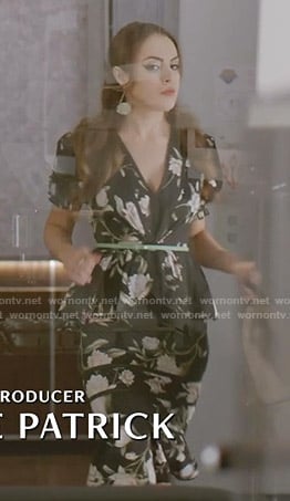 Fallon’s black floral peplum dress on Dynasty