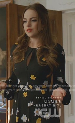 Fallon’s black floral zip-front dress on Dynasty