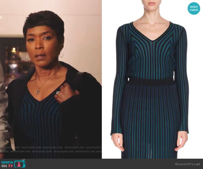 Fitted Long-Sleeve V-Neck Sweater by Kenzo worn by Athena Grant (Angela Bassett) on 9-1-1