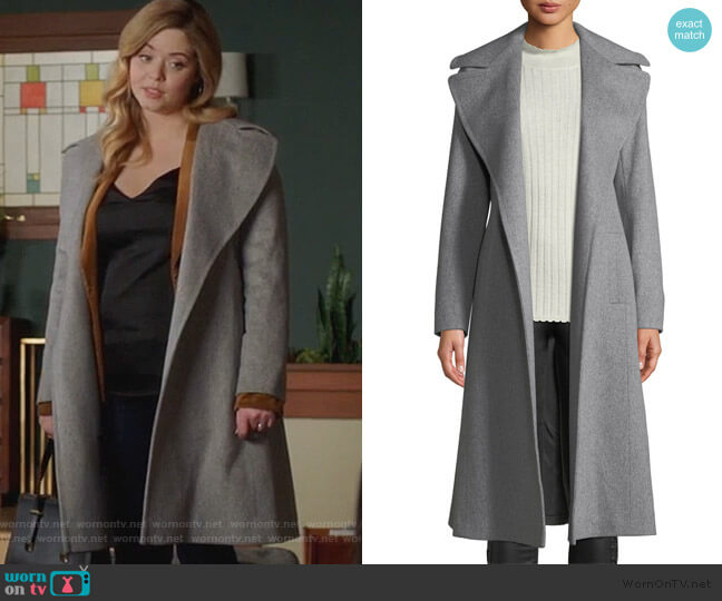 Maxi Wrap Wool Coat by Fleurette worn by Alison DiLaurentis (Sasha Pieterse) on PLL The Perfectionists
