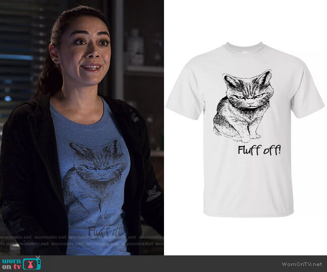 Fluff Off Angry Cat T-shirt by lovewithfluff at Society6 worn by Ella Lopez (Aimee Garcia) on Lucifer