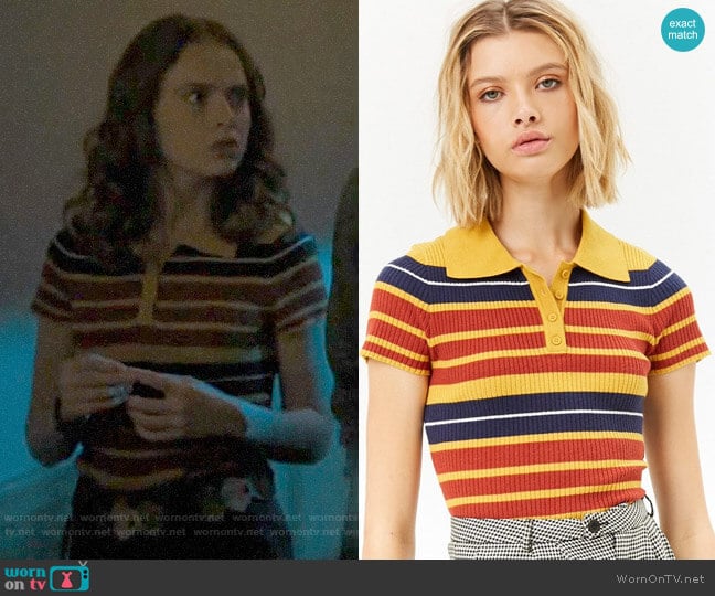 Forever 21 Striped Ribbed Polo worn by Evelyn on Riverdale