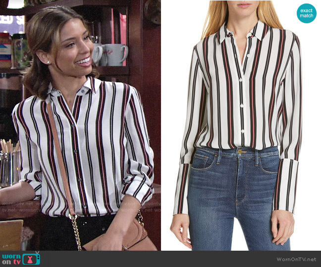 Frame Stripe Pajama Shirt worn by Elena Dawson (Brytni Sarpy) on The Young and the Restless