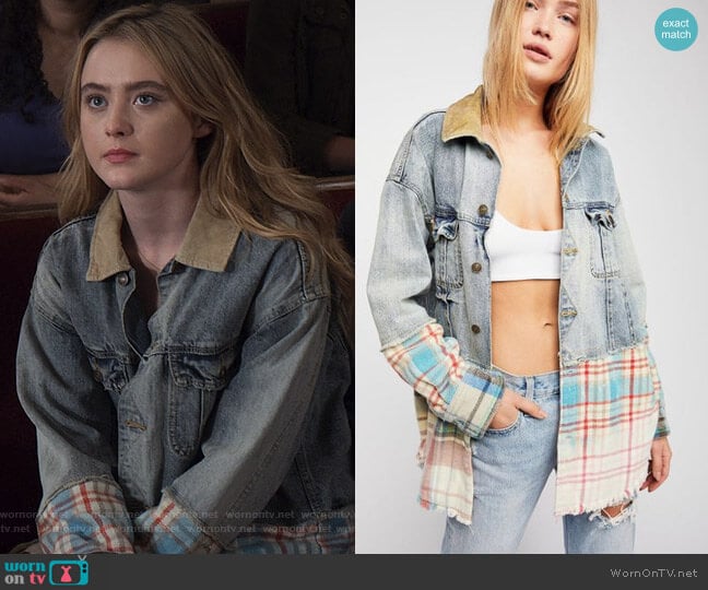 Sirius Plaid Mixed Denim Jacket by Free People  worn by Allie Pressman (Kathryn Newton) on The Society