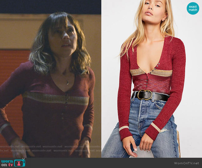 Frequency V-Neck Top by Free People worn by Judy Hale (Linda Cardellini) on Dead to Me