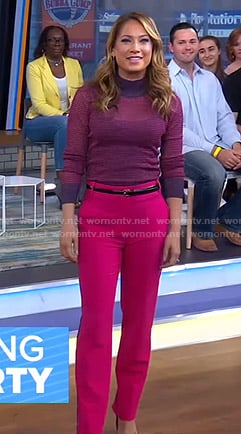 Ginger’s purple striped sweater and pink pants on Good Morning America