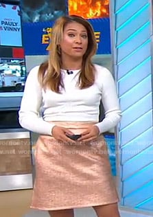 Ginger’s white ribbed top and metallic skirt on Good Morning America