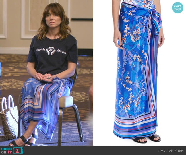 Sakura Floral Silk Coverup Pareo by Gottex worn by Judy Hale (Linda Cardellini) on Dead to Me