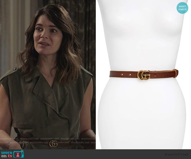 Leather Belt by Gucci worn by Heather Hughes (Betsy Brandt) on Life in Pieces