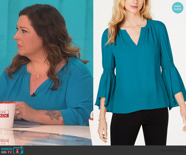 Smocked Bell-Sleeve Top by INC International Concepts worn by Carnie Wilson on The Talk