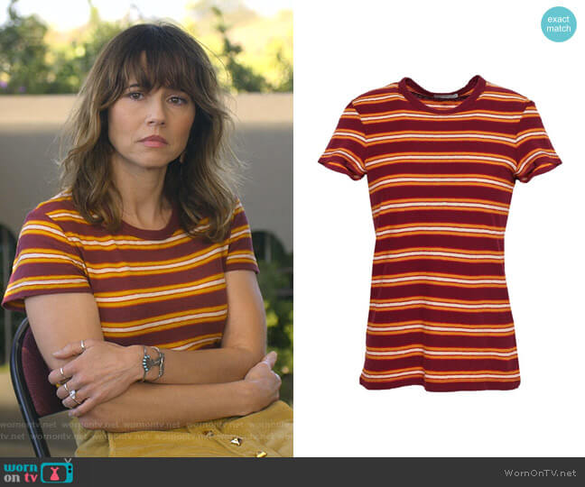 Striped Cotton-jersey T-shirt by James Perse worn by Judy Hale (Linda Cardellini) on Dead to Me