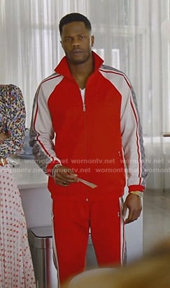 Jeff’s red track jacket and pants on Dynasty