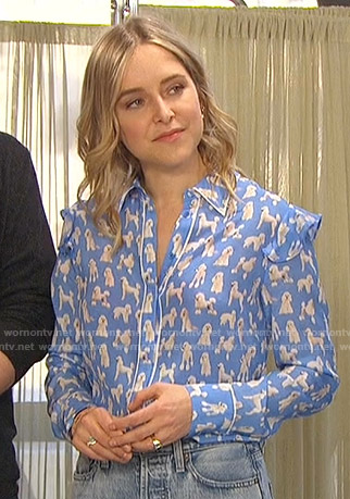 Jenny Mollen's blue poodle print blouse on The Bachelorette