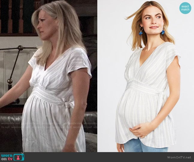 Jessica Simpson Striped Side Tie Maternity Top worn by Carly Spencer (Laura Wright) on General Hospital