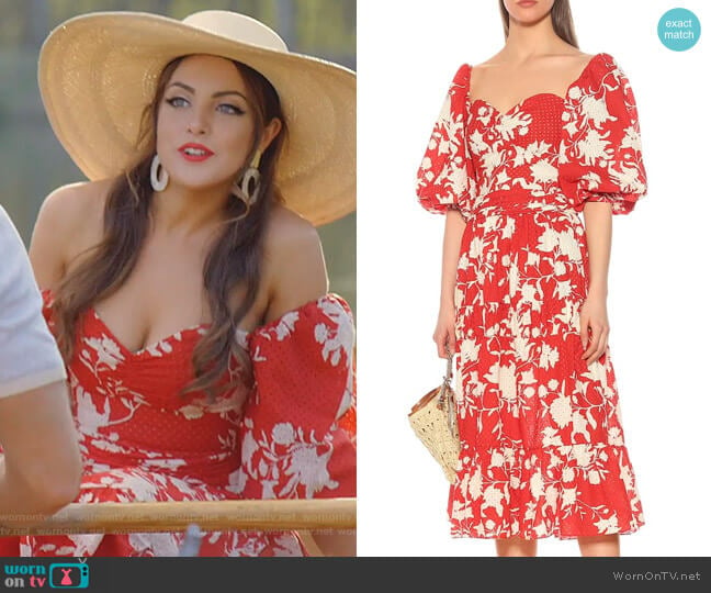 Beautiful Chaos Tiered Floral-Print Dress by Johanna Ortiz worn by Fallon Carrington (Elizabeth Gillies) on Dynasty