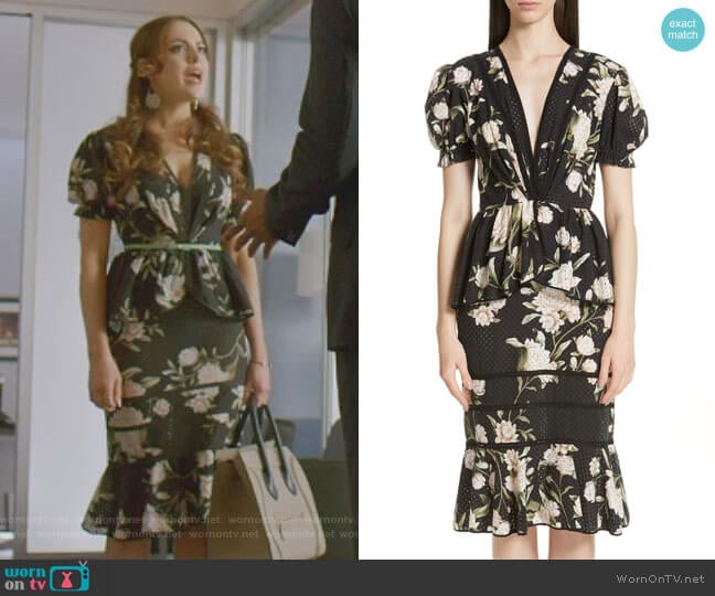 Estate Floral Print Eyelet Dress by Johanna Ortiz worn by Fallon Carrington (Elizabeth Gillies) on Dynasty