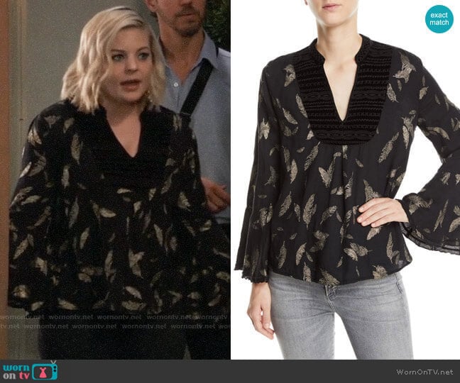 Johnny Was Metallic-Print Velvet-Trim Blouse worn by Maxie Jones (Kirsten Storms) on General Hospital