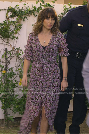Judy’s floral wrap midi dress on Dead to Me