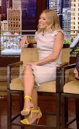 Kelly's grey ruffled top and skirt on Live with Kelly and Ryan