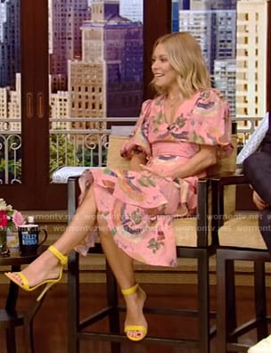 Kelly’s pink printed wrap dress on Live with Kelly and Ryan