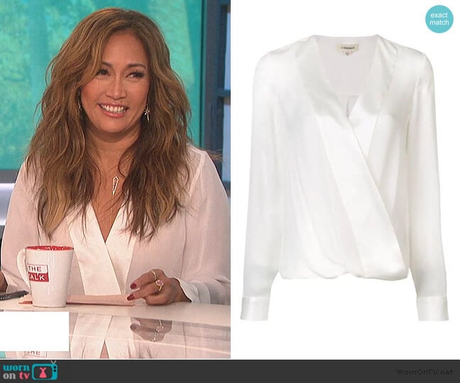 Wrap Front Blouse by L'Agence worn by Carrie Inaba on The Talk