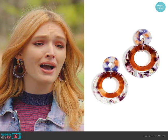 Banded Hoop Earrings by Lele Sadoughi worn by Kirby Anders (Maddison Brown) on Dynasty