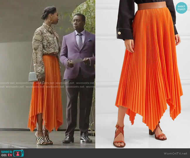 Asymmetric Pleated Midi Skirt by Loewe worn by Monica Colby (Wakeema Hollis) on Dynasty