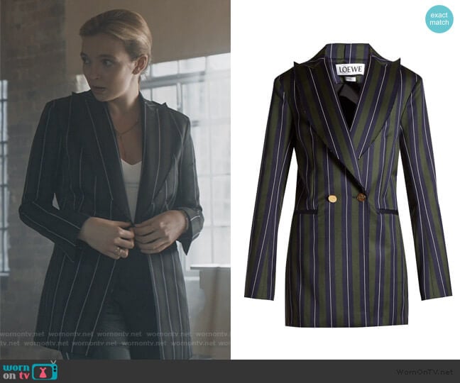 Striped double-breasted wool-blend blazer by Loewe worn by Villanelle (Jodie Comer) on Killing Eve