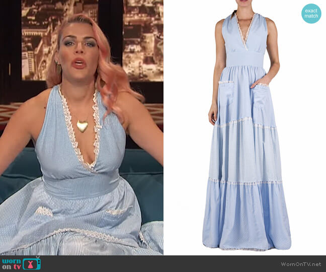 Busy’s blue lace-trim maxi dress on Busy Tonight