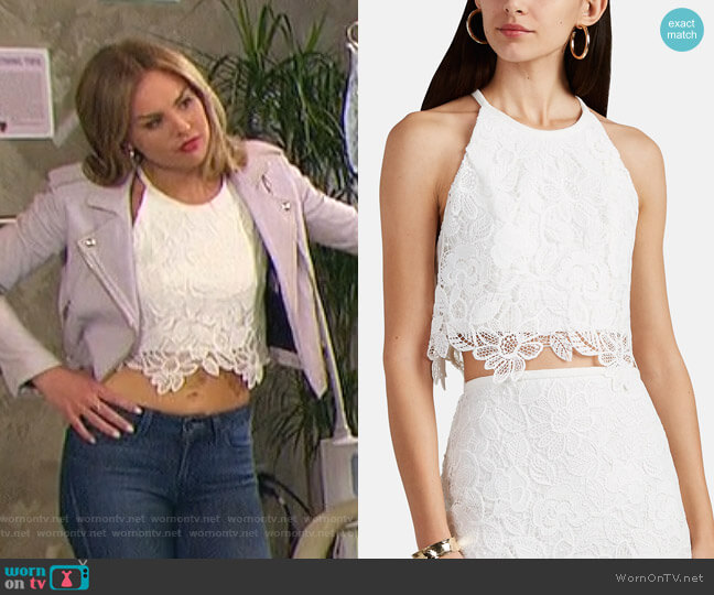 Floral Lace Crop Top by Manning Cartell worn by Hannah Brown  on The Bachelorette