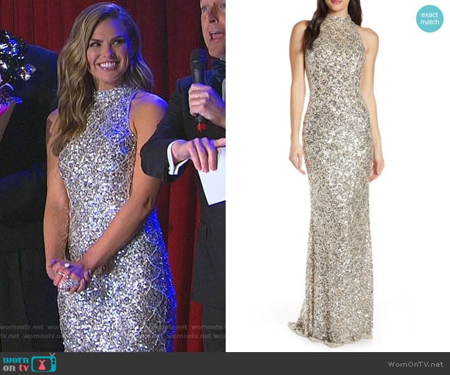 Scallop Pattern Sequin Gown by Mac Duggal worn by Hannah Brown on The Bachelorette