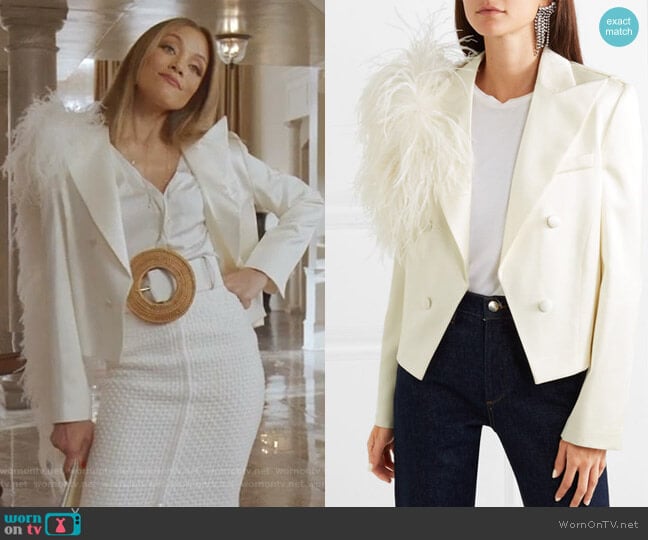 Lubeck Feather-Trimmed Blazer by Magda Butrym worn by Dominique Deveraux (Michael Michele) on Dynasty