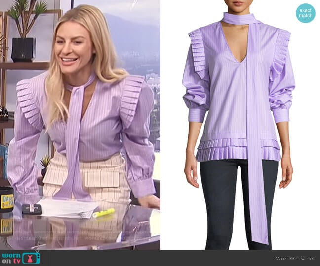 I'll Catch You If You Fall Pinstripe Pleated Top by Maggie Marilyn worn by Morgan Stewart on E! News