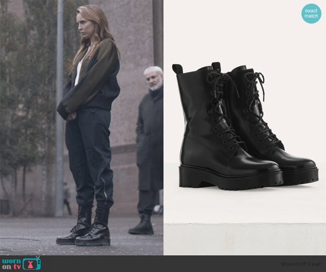 Ranger Style Booties by Maje worn by Villanelle (Jodie Comer) on Killing Eve