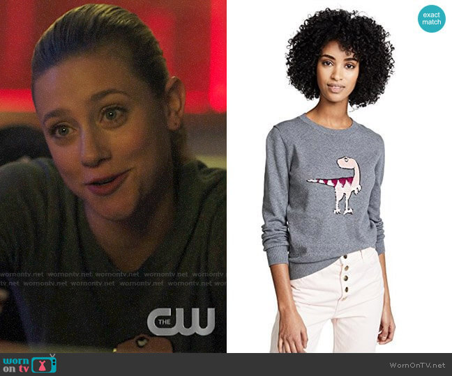 Markus Lupfer Tracy Sequin Dino Sweater worn by Betty Cooper (Lili Reinhart) on Riverdale